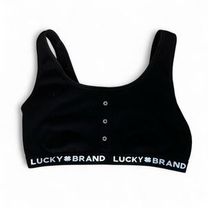 Lucky Brand soft and comfortable black sports bra with white w logo